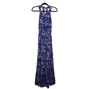 Anthropologie ABEL THE LABEL Floral Maxi Dress Blue Purple Boho Halter Neck Sz L